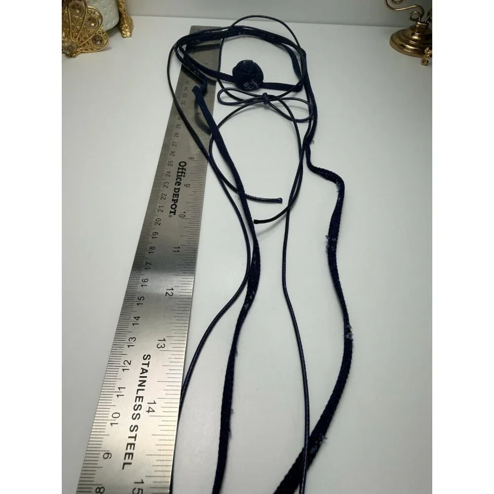 Zara Pack 2 Navy Wrap Choker Long Cord Necklace Adjustable Bow NWOT - Picture 4 of 6